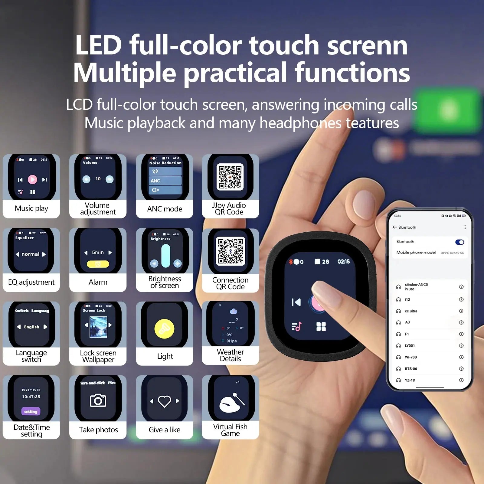 Casque Bluetooth ANC à Écran Tactile – Réduction de Bruit Active 33 dB | Siindoo JH-ANC930Plus Socosytech