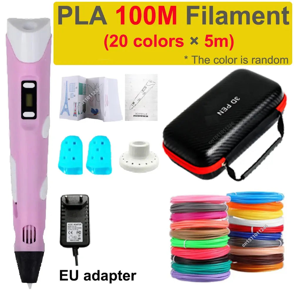 Stylo 3D + Kit Filaments PLA – Enfants & Créatifs – 100M/120M – USB/EU – YunlinLi (voir option ci dessous) - Socosytech