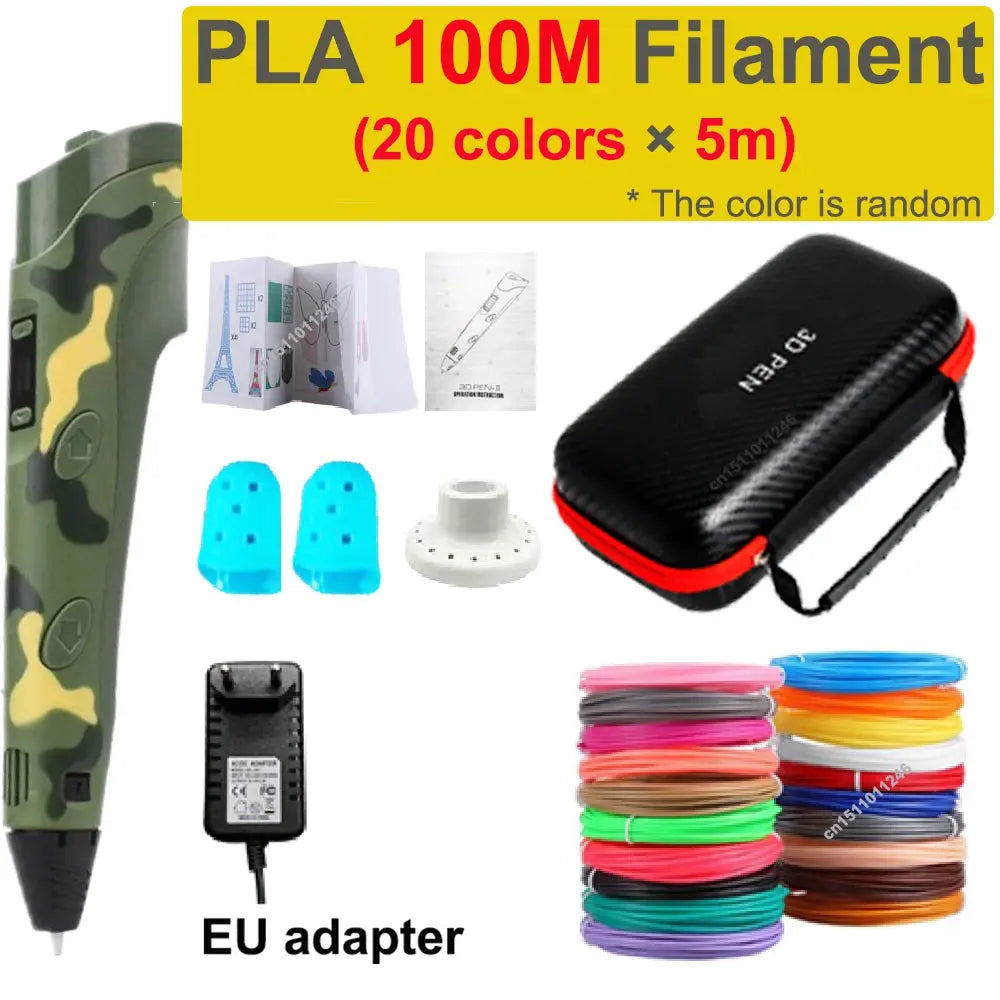 Stylo 3D + Kit Filaments PLA – Enfants & Créatifs – 100M/120M – USB/EU – YunlinLi (voir option ci dessous) - Socosytech