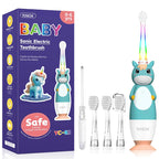 Toddler Sonic Electric Toothbrush for Baby with Cute Unicorn Cover and Smart LED Timer Soft Microfiber Bristles 4 Brush Heads Socosytech