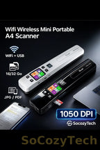 Scanner Portable A4 WiFi – 1050 DPI, JPG/PDF, 16/32 Go Socosytech