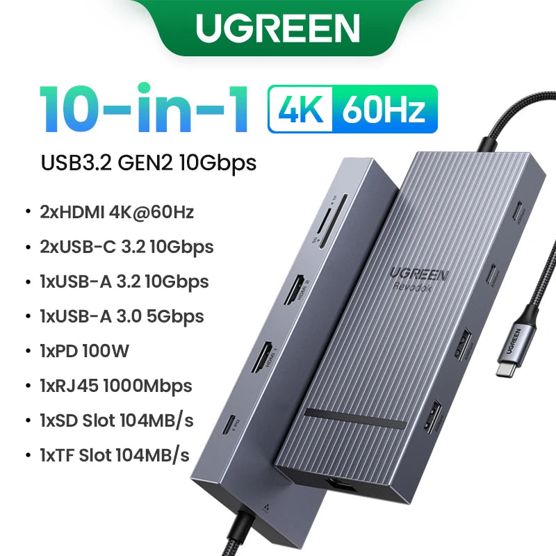 UGREEN Hub USB-C 5–13-en-1 – HDMI 8K / RJ45 10Gbps / USB 3.0 / PD 100W