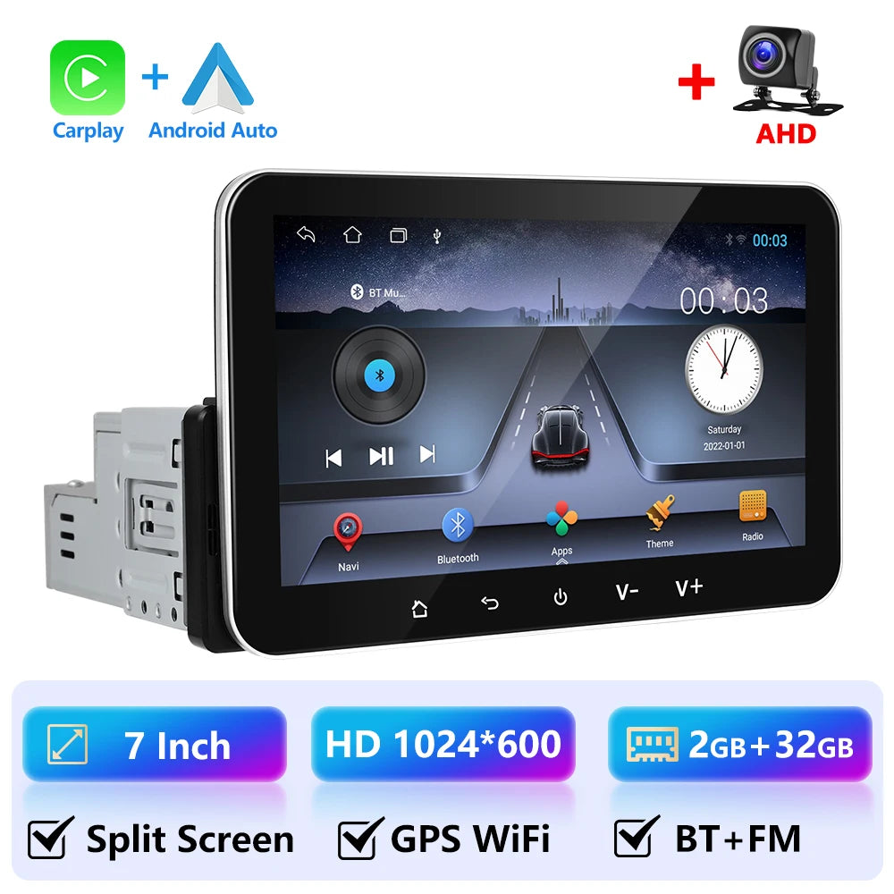 Autoradio Android 13 1 DIN 7” CarPlay Sans Fil GPS WiFi 2+32Go – Podofo