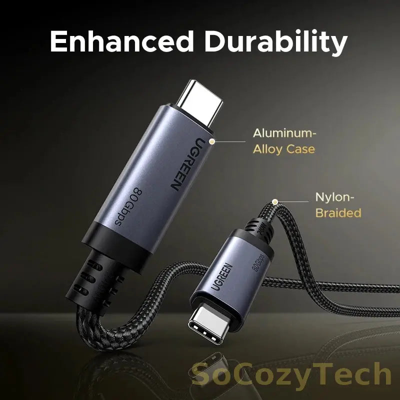 【80Gbps USB4 GEN4】UGREEN USB C to USB C Cable 240W PD 3.1 Fast Charging, Thunderbolt 4 Aluminum Shell Braided for MacBook Socosytech