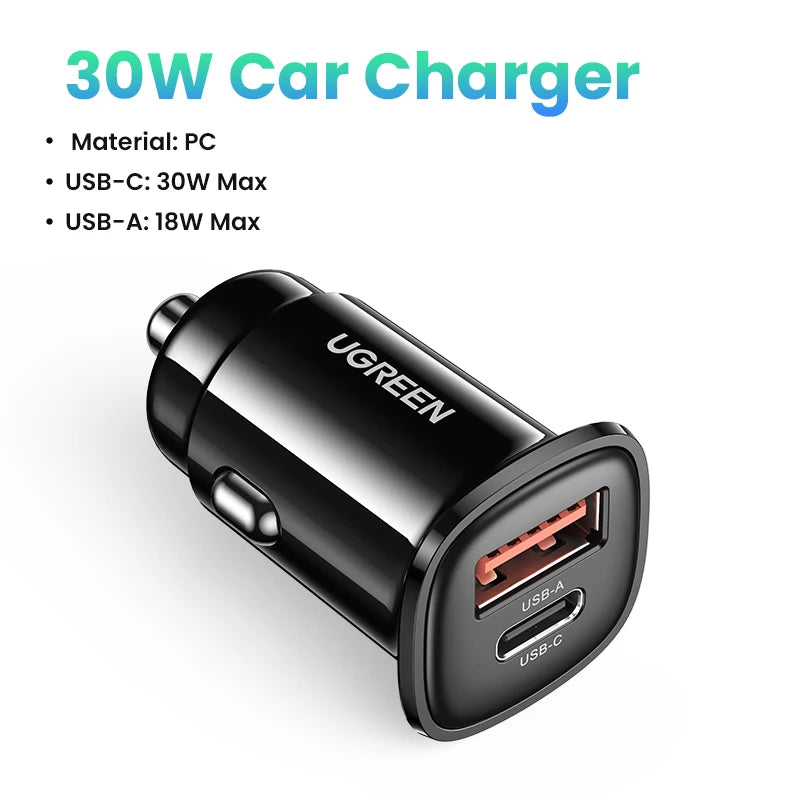 Chargeur voiture USB-C 30W – Charge rapide PD/QC – UGREEN