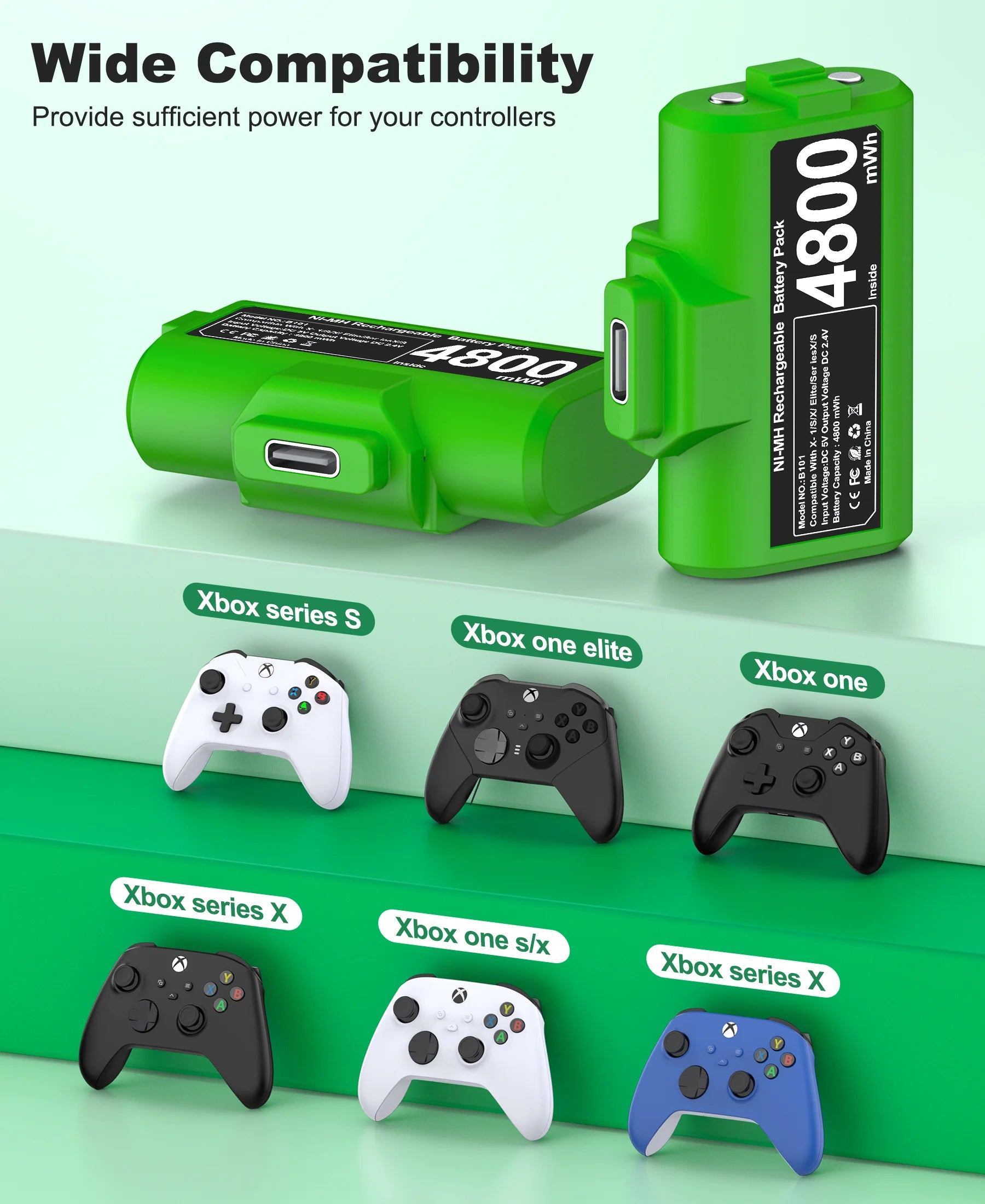 Batteries Rechargeables Xbox 4800 mWh – Pack 2 + Câble USB-C – beboncool