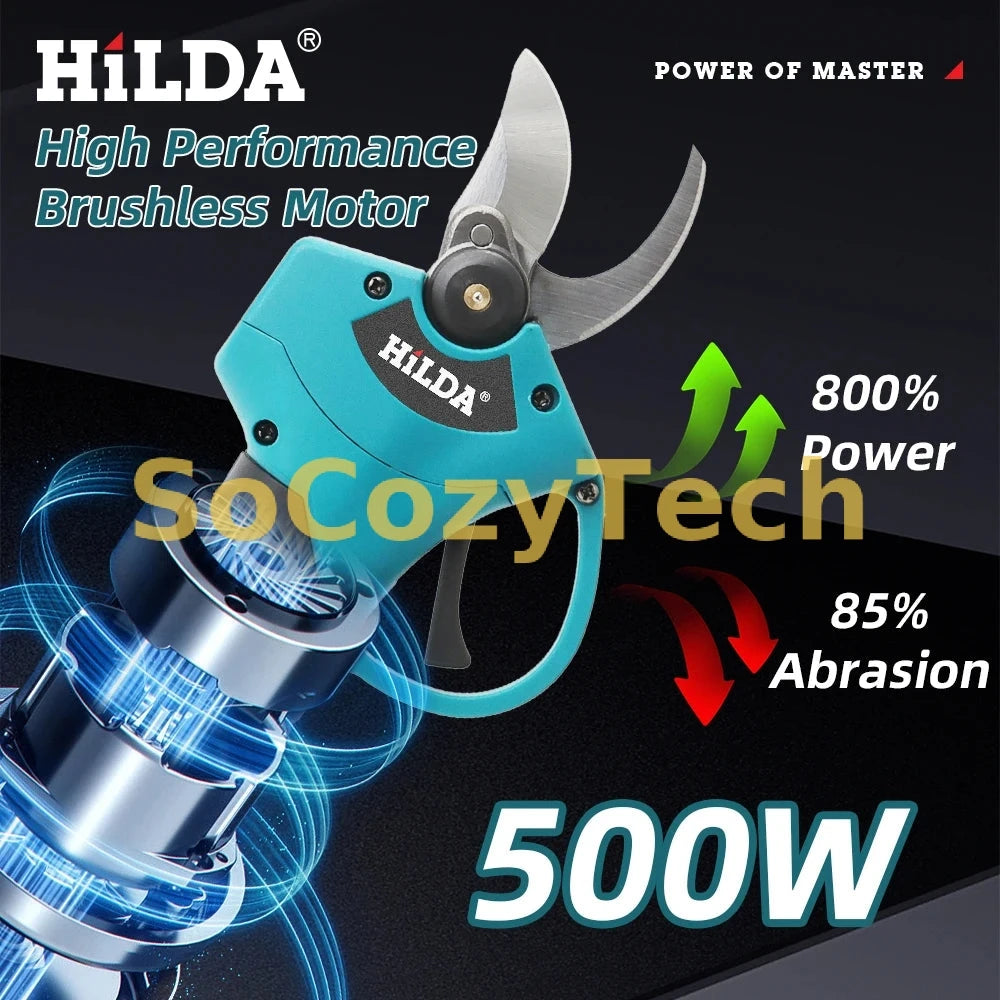 Sécateur Électrique Brushless 500W Sans Fil Hilda – Compatible avec Batteries Makita 18V, Coupe 30mm Professionnel Socosytech