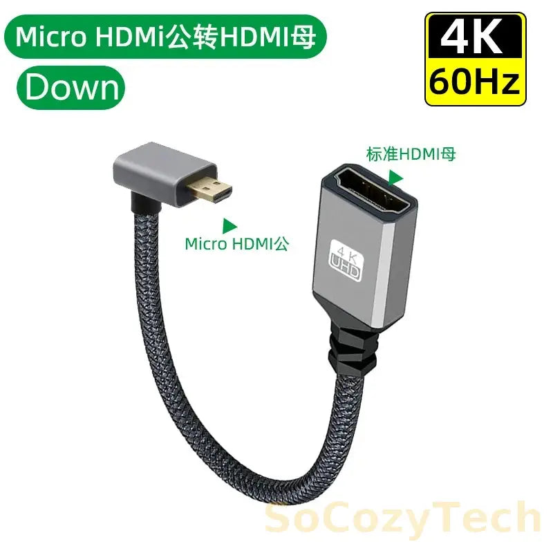 4K60Hz HDMI-Compatible Male To Female Extension Cable Micro/Mini HDMI-Compatible adapter Extender Wire Cord left/right/up/down Socosytech