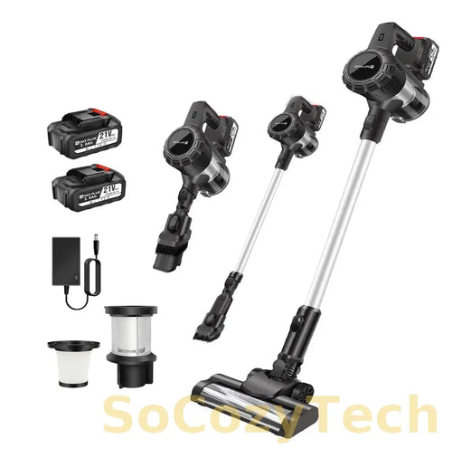 Self-Standing Powerful Stick Cordless Vacuum Cleaner For Hardwood Floor Carpet Pet Hair 60Mins Hand Held Vacuum Cordless Hoover Socosytech