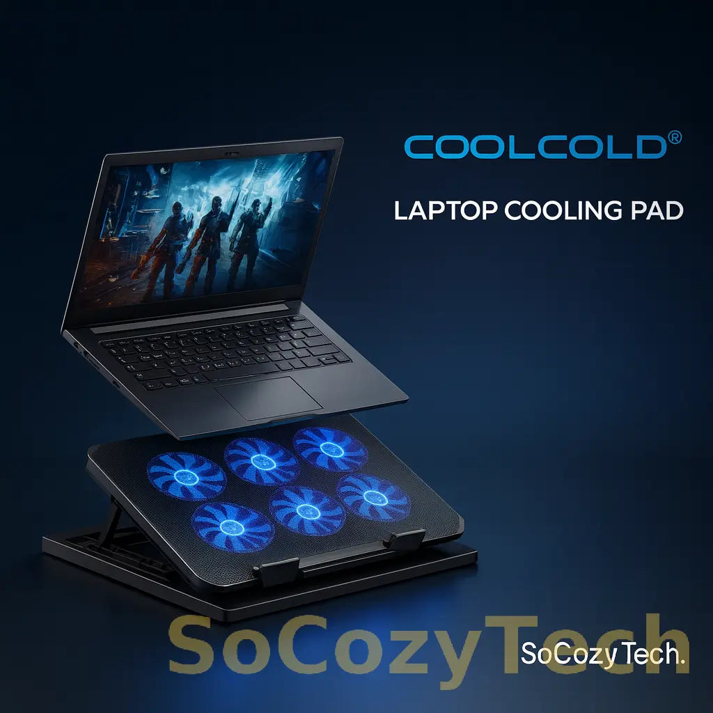 Support Refroidisseur PC 6 Ventilos – 7 Niveaux + Double USB & Support Smartphone Socosytech