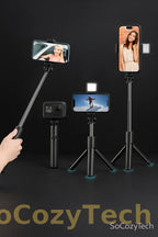 Trépied Selfie 3-en-1 Bluetooth – Télécommande + Lumière LED (Ultra-Portable) Socosytech
