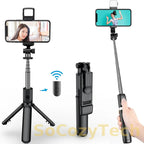 Trépied Selfie 3-en-1 Bluetooth – Télécommande + Lumière LED (Ultra-Portable) Socosytech