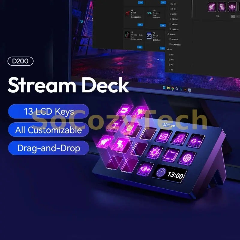 Ulanzi D200 Live Streaming Controller 13 LCD Keys for Vlog Content Creation Photo Video Editing Gaming Office Work Socosytech