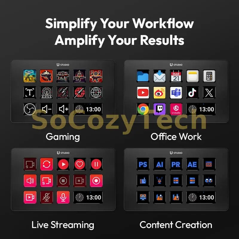 Ulanzi D200 Live Streaming Controller 13 LCD Keys for Vlog Content Creation Photo Video Editing Gaming Office Work Socosytech