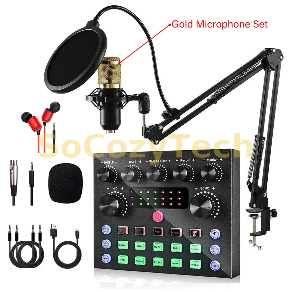 V8S Live Sound Card Podcast Equipment Bundle,with Microphone Set Device,Music/Recording Live Streaming For DJ Disco Device Socosytech