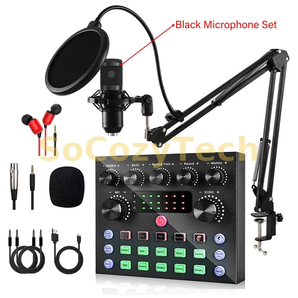 V8S Live Sound Card Podcast Equipment Bundle,with Microphone Set Device,Music/Recording Live Streaming For DJ Disco Device Socosytech