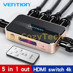 Vention HDMI Splitter 5 Input 1 Output HDMI Switch 5x1 for XBOX 360 PS4 Smart Android HDTV 4K 5 in 1 out HDMI Switcher Adapter Socosytech