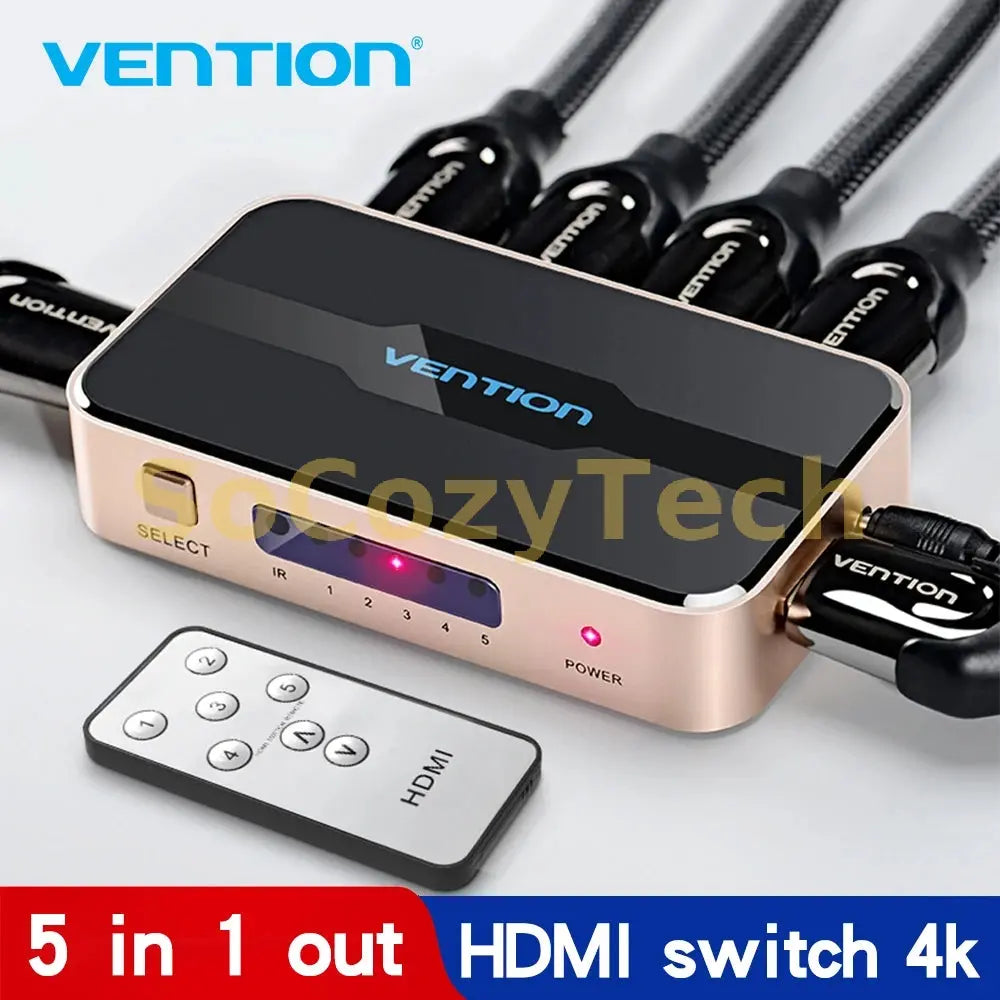 Vention HDMI Splitter 5 Input 1 Output HDMI Switch 5x1 for XBOX 360 PS4 Smart Android HDTV 4K 5 in 1 out HDMI Switcher Adapter Socosytech