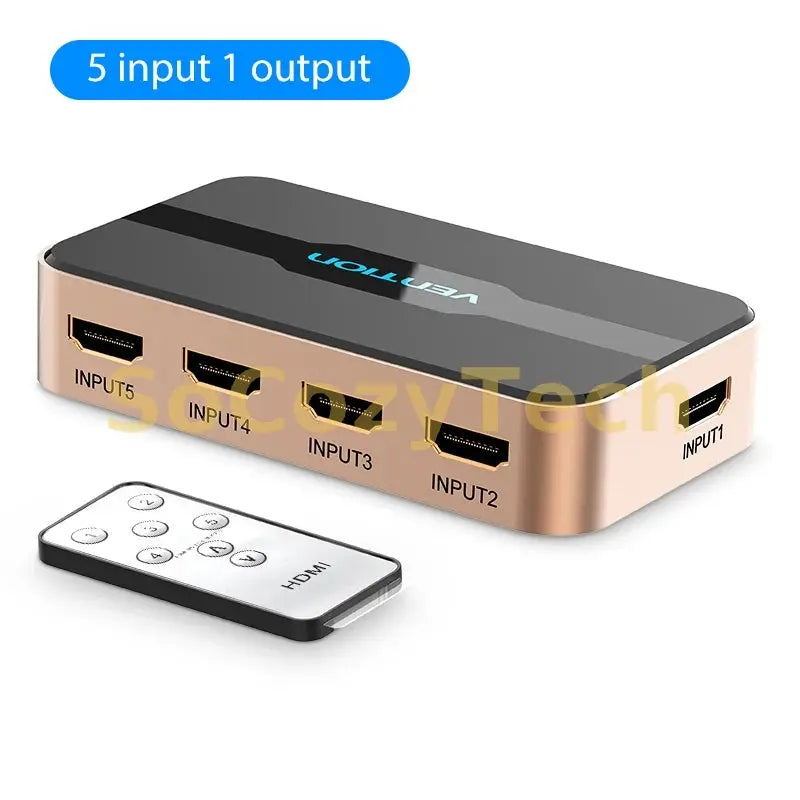 Vention HDMI Splitter 5 Input 1 Output HDMI Switch 5x1 for XBOX 360 PS4 Smart Android HDTV 4K 5 in 1 out HDMI Switcher Adapter Socosytech