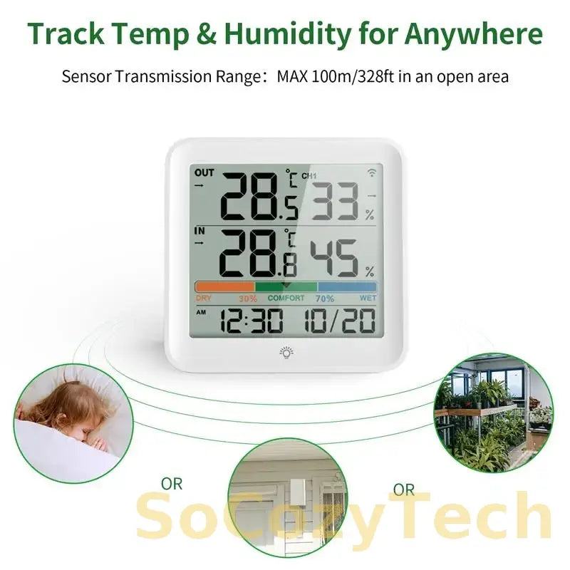 Weather Station Indoor Outdoor Wireless Thermometer Hygrometer With 1 Remote Sensor Temperature And Humidity Gauge Meter Monitor Socosytech