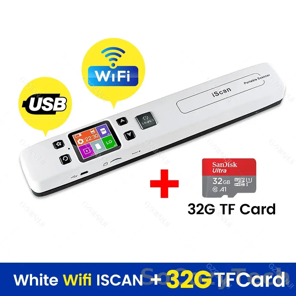 Scanner Portable A4 WiFi – 1050 DPI, JPG/PDF, 16/32 Go Socosytech