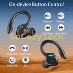 Wireless Bluetooth Earbuds with Ear Hook IPX7 Waterproof Sport Headphones Noise Cancelling Deep Bass LED Display for Running Gym Socosytech