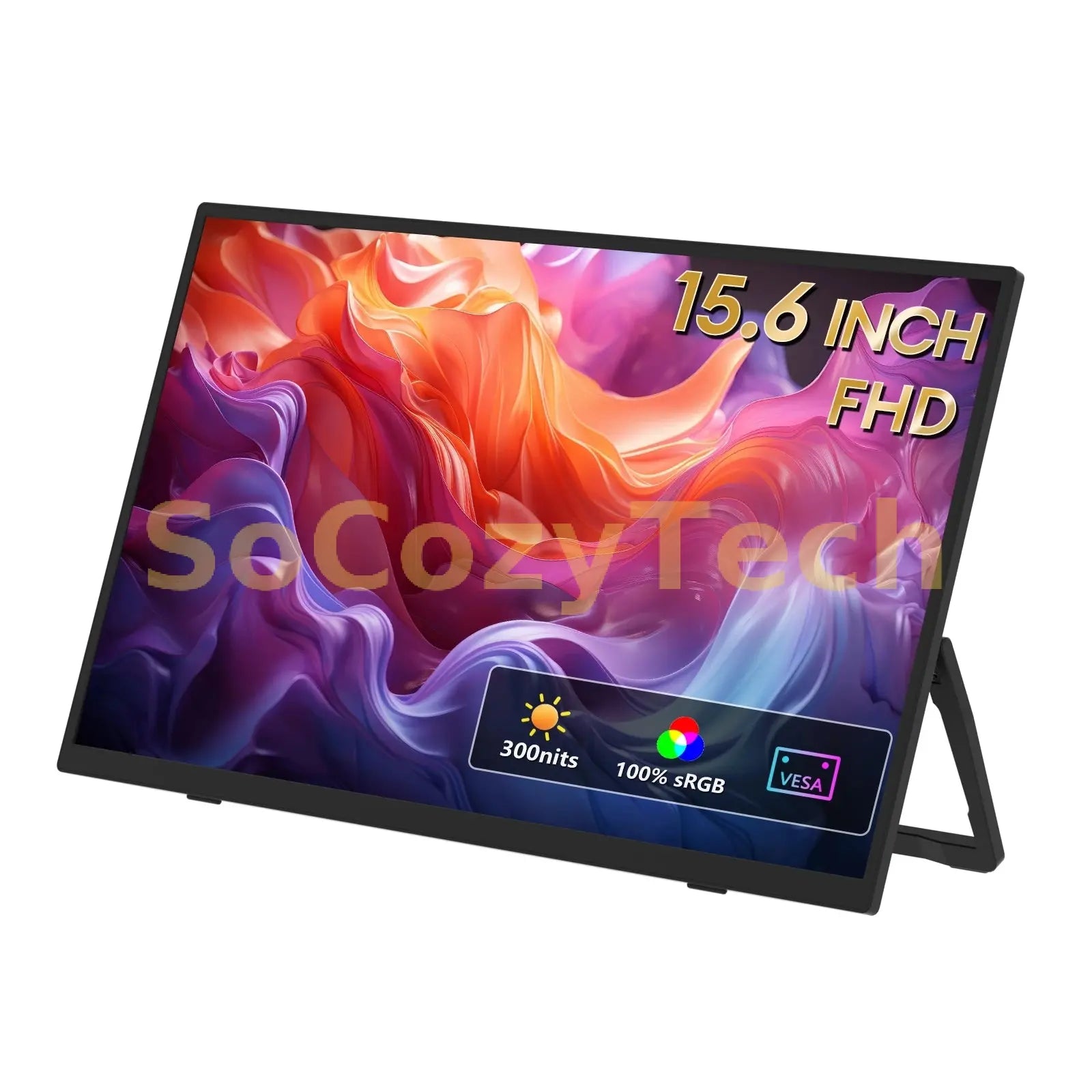 ZEUSLAP 15.6" FHD 100%sRGB 300Nits Ultra thin Back Stand Design Portable Monitor for Phone Gaming Laptop Socosytech