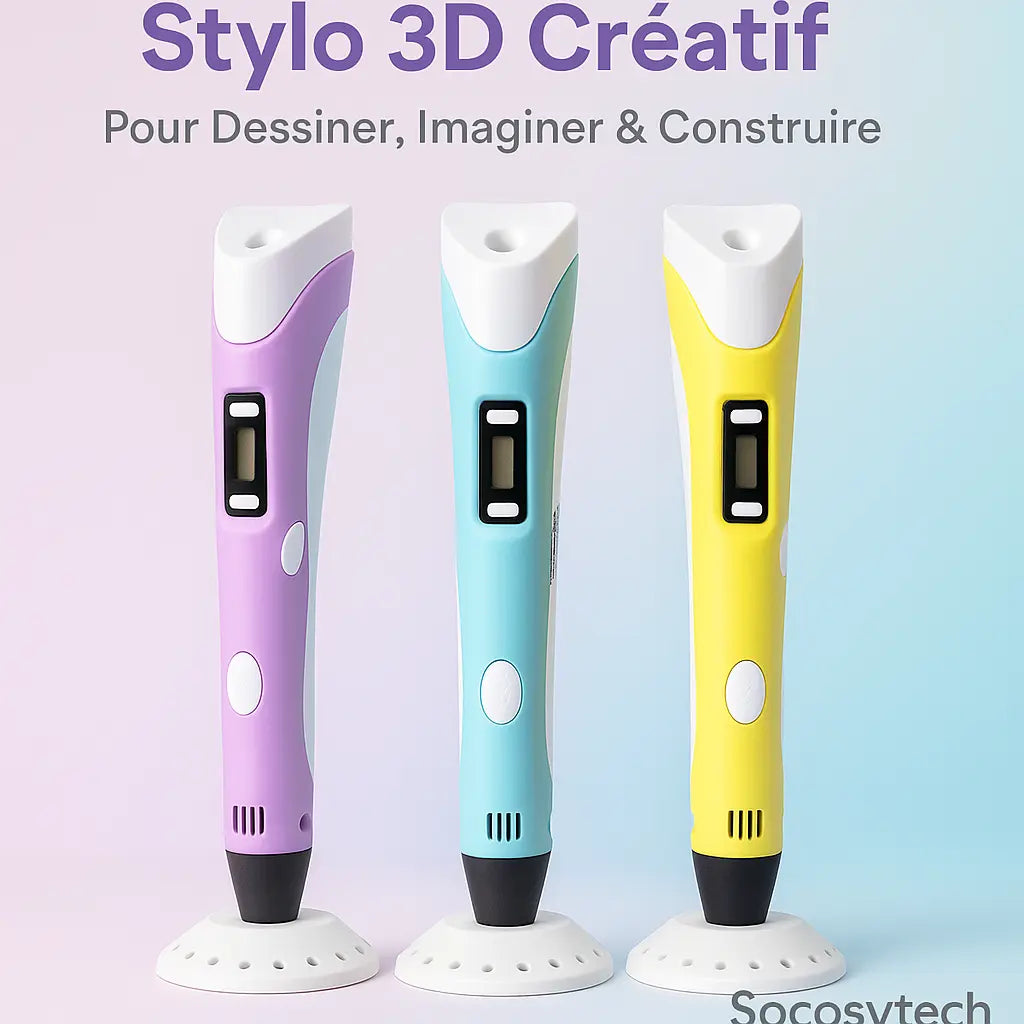 Stylo 3D + Kit Filaments PLA – Enfants & Créatifs – 100M/120M – USB/EU – YunlinLi (voir option ci dessous) - Socosytech