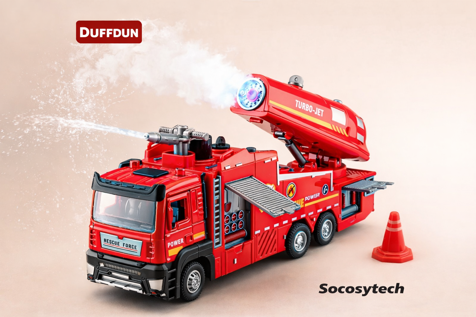 Camion de Pompiers Jouet 1:32 Métal – Sons, Lumières & Jet d’Eau | DUFFDUN