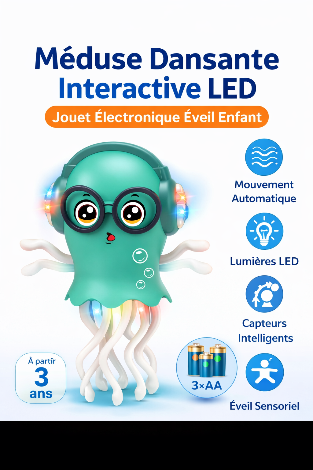 Méduse Dansante Interactive LED – Jouet Électronique Éveil Enfant | CONUSEA