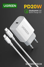 UGREEN Chargeur Rapide 20W – USB-C PD / QC 4.0 – iPhone & Android - Socosytech