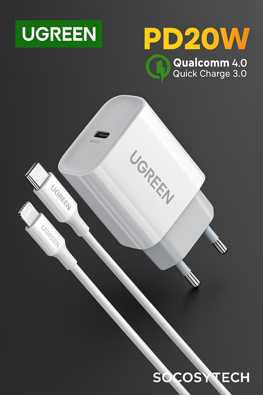 UGREEN Chargeur Rapide 20W – USB-C PD / QC 4.0 – iPhone & Android