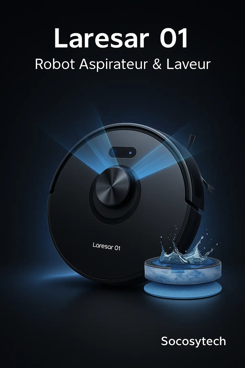 Robot Aspirateur LARESAR 01 – 5000Pa, Navigation Laser LDS, Lavage & Cartographie Intelligente - Socosytech