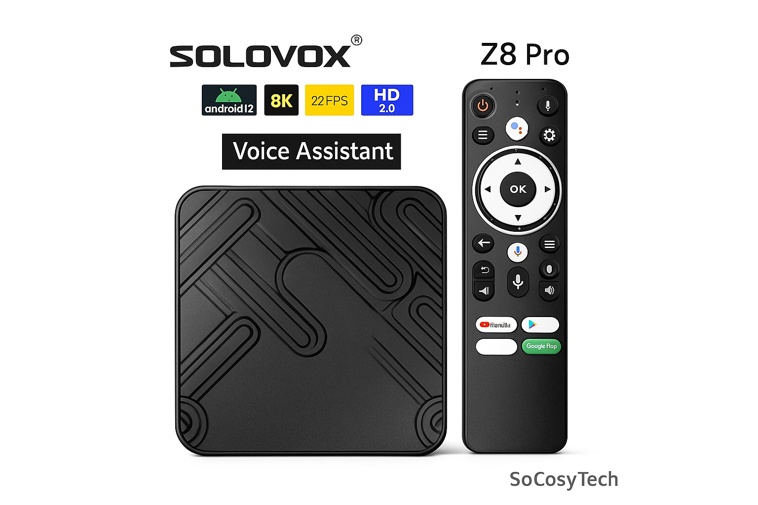 SOLOVOX Z8 Pro – TV Box Android 12 4K/8K H618 4G RAM 32G eMMC – Socosytech