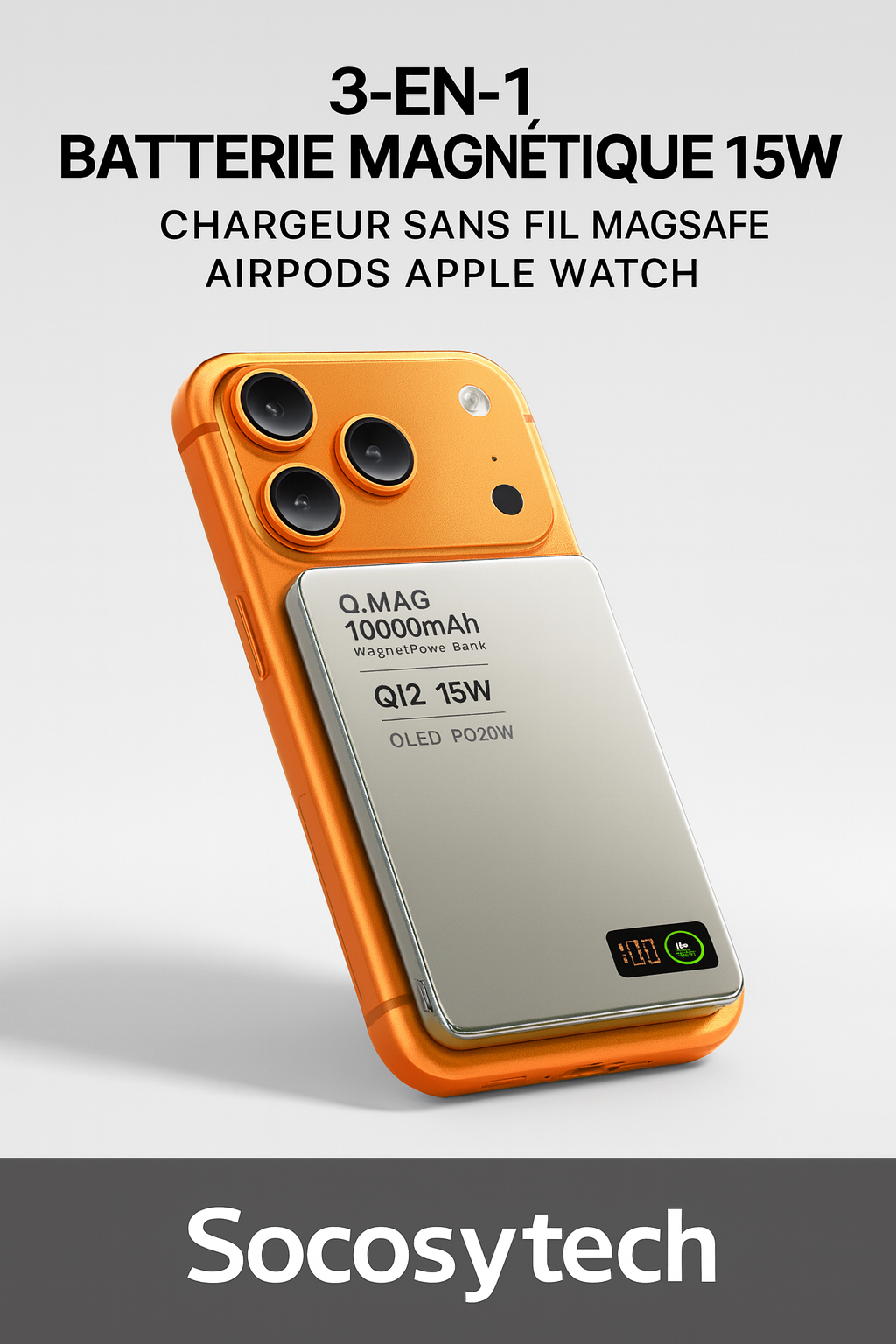 Batterie Magnétique 3-en-1 15W – Power Bank LCD 5000/10000mAh