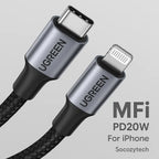 Câble UGREEN MFi 20W USB-C → Lightning – Charge Rapide iPhone (C94 Certifié) Socosytech