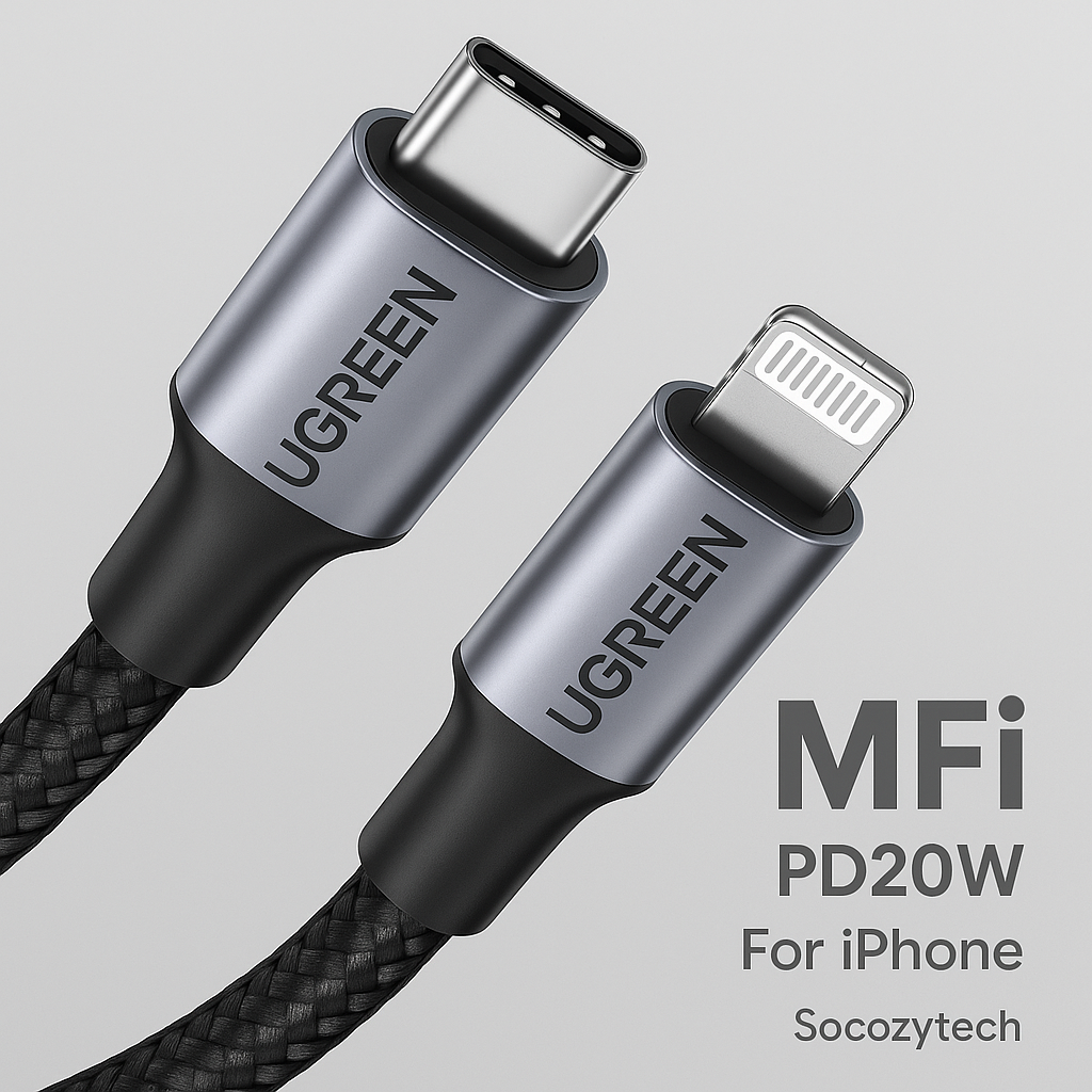 Câble UGREEN MFi 20W USB-C → Lightning – Charge Rapide iPhone (C94 Certifié)