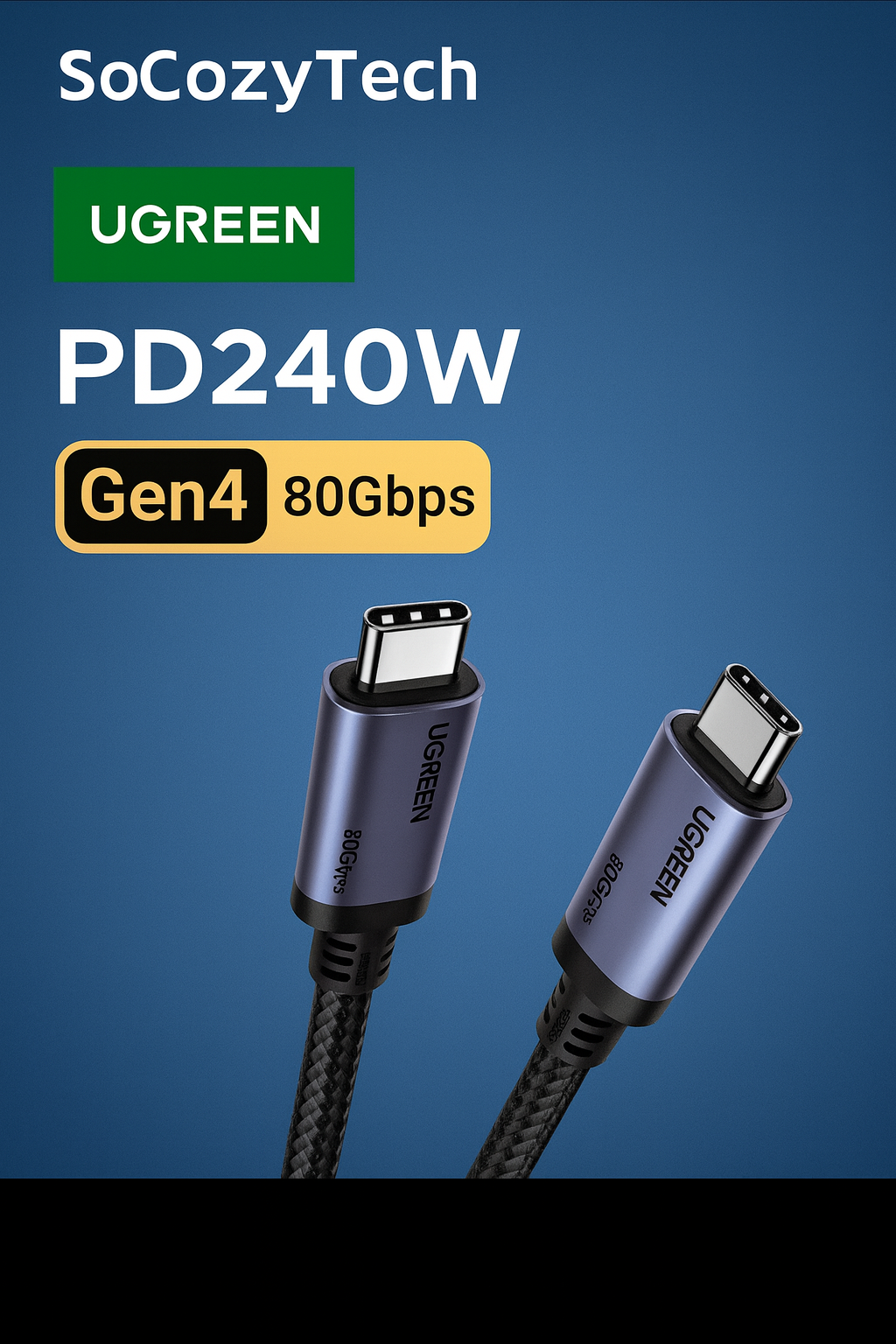 Câble USB4 Gen4 80Gbps – USB-C 240W PD 3.1 (Ugreen)