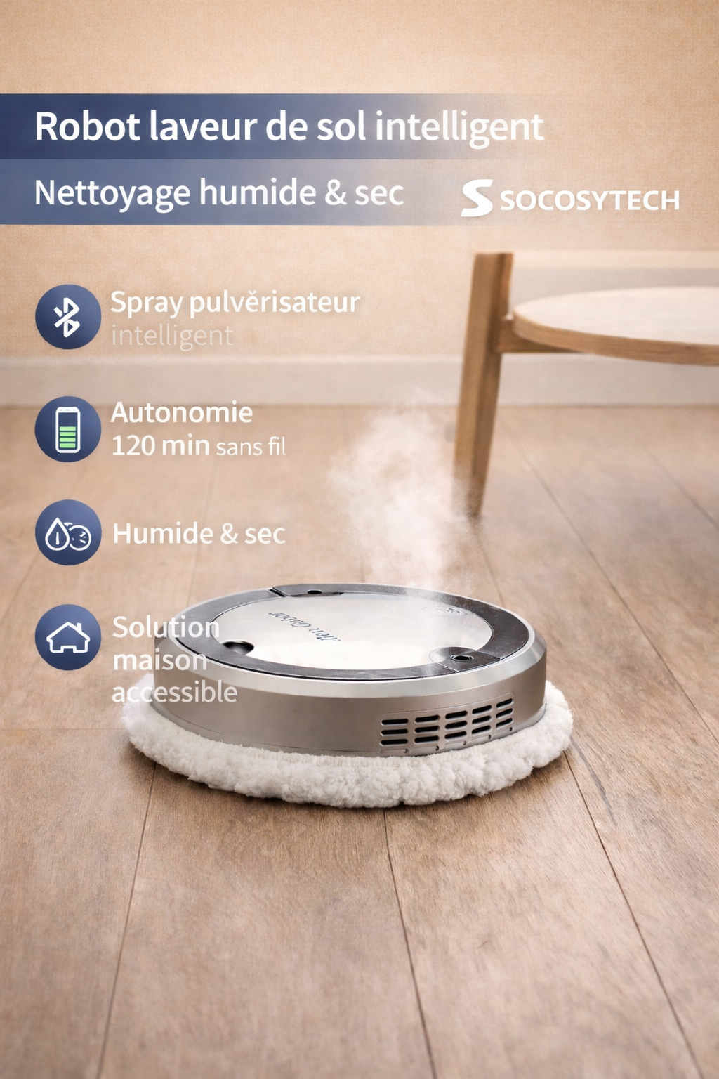 Robot Laveur de Sol Intelligent avec Spray – Nettoyage Humide & Sec | Socosytech