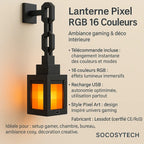 Lanterne Pixel RGB 16 Couleurs – Veilleuse Gaming USB Rechargeable (Lessdot) - Socosytech