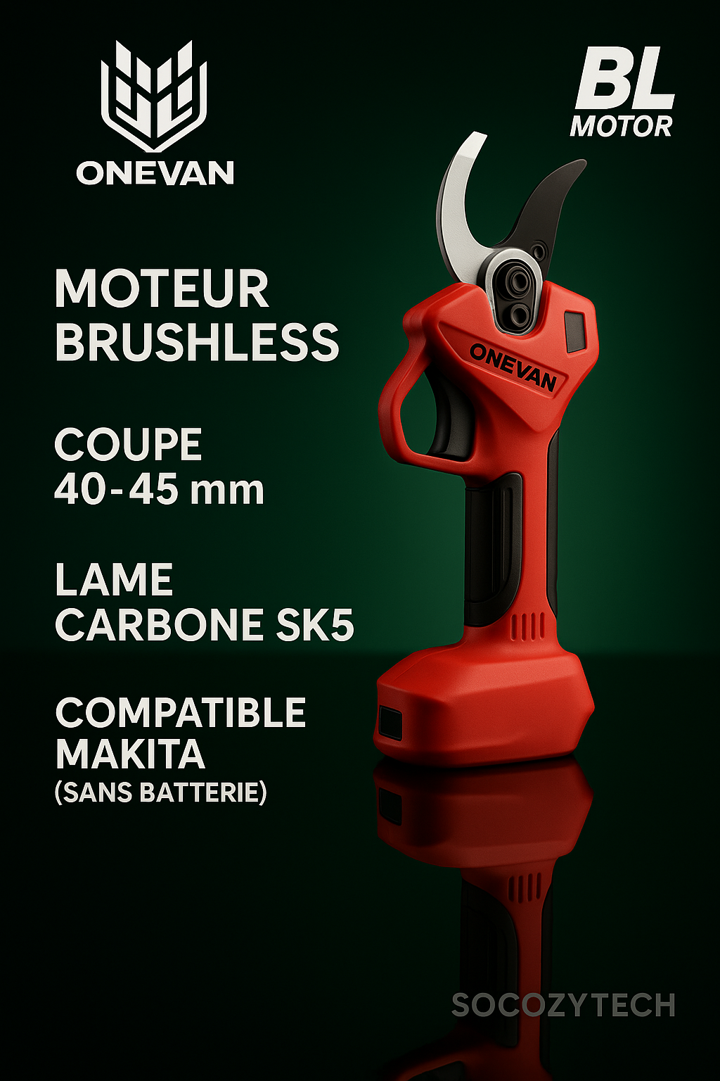 Sécateur Électrique Brushless 18V ONEVAN – Compatible Makita (Sans Batterie)