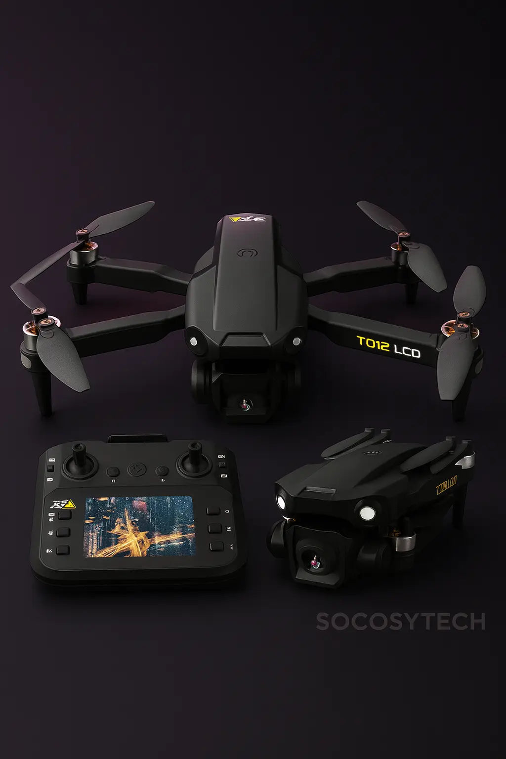 Drone TD12LCD – Caméra 1080p FHD, Moteurs Brushless + Télécommande LCD – Toladrone - Socosytech