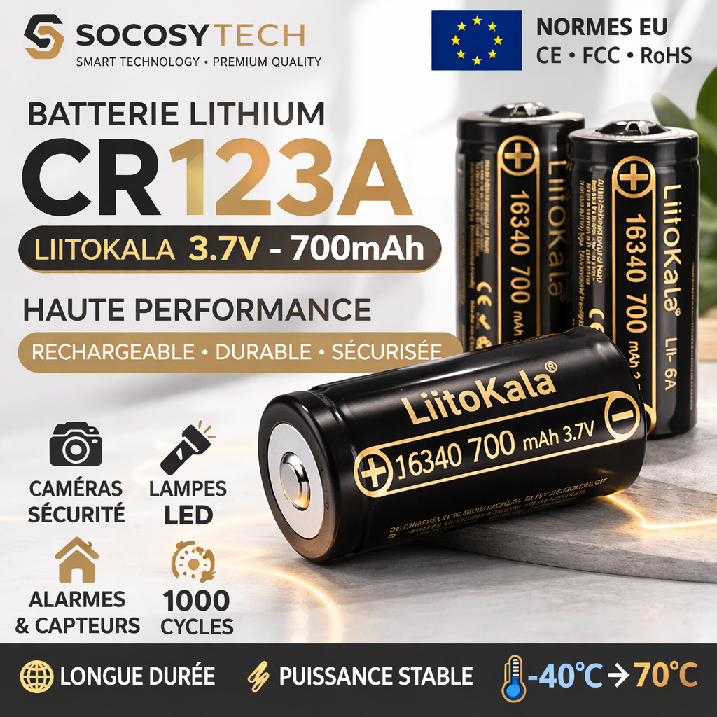 Batterie Lithium CR123A 3V 700mAh LiitoKala – Haute Performance pour Caméras, Lampes & Alarmes