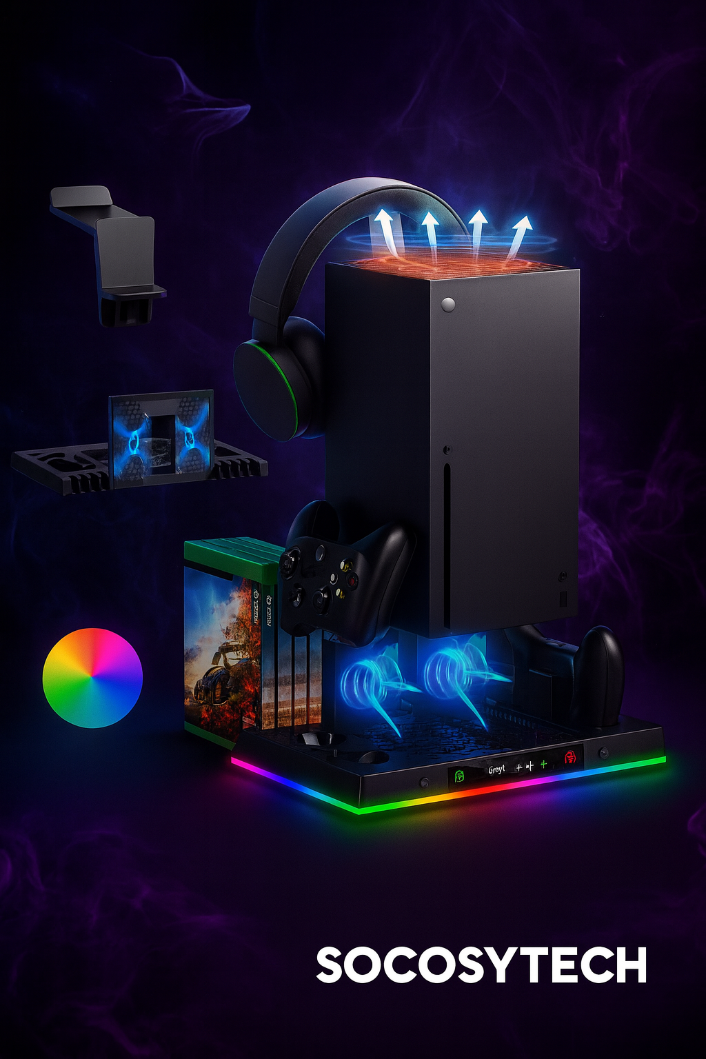 Station de Refroidissement & Charge RGB pour Xbox Series X – Support 3-Niveaux + Dock Manettes