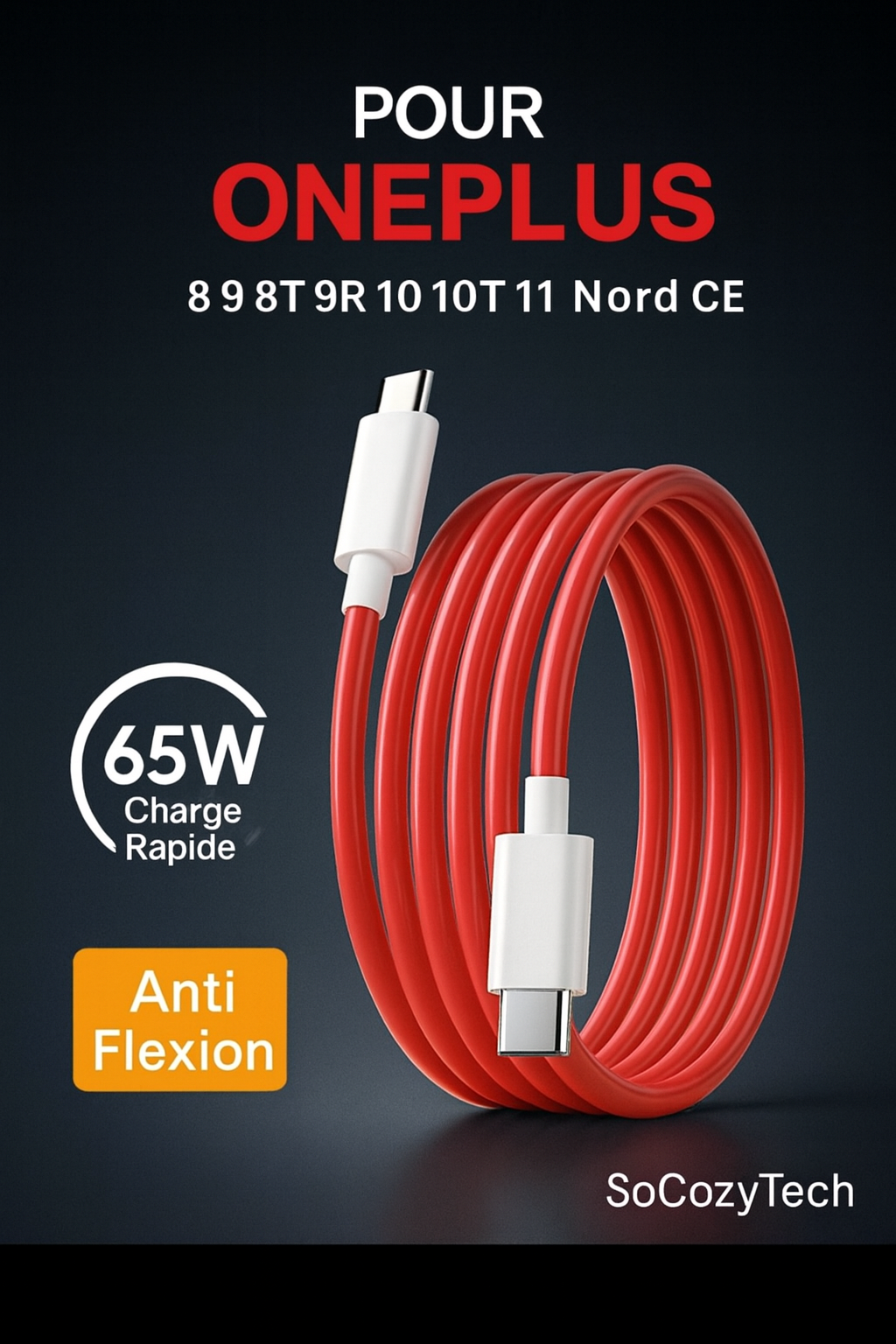 Câble OnePlus USB-C 65W – Charge Ultra-Rapide & Résistance Pro
