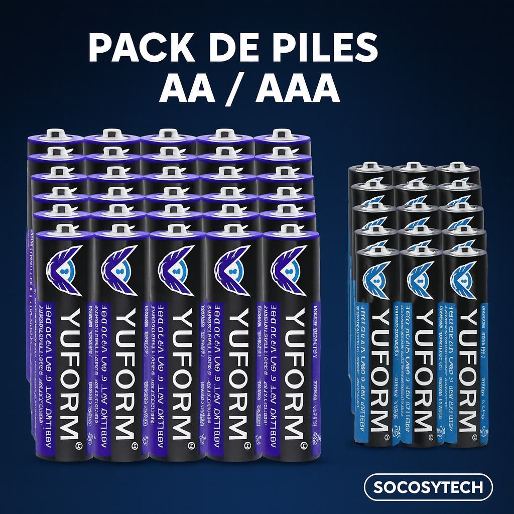 Piles AA/AAA 1.5V Alcalines – Packs 8 à 100 pcs – Yuform Koonenda
