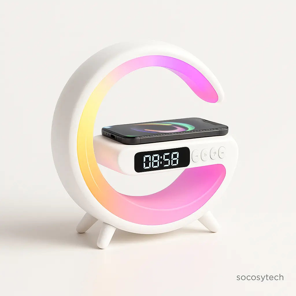 Lampe Réveil RGB 15W – Chargeur Sans Fil + Enceinte Bluetooth | VIKEFON - Socosytech