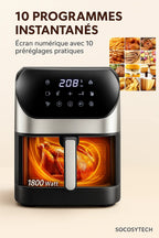 Friteuse à Air Chaud 8 L 1800W–10 Programmes, Cuisson Sans Huile–Oyajia Socosytech