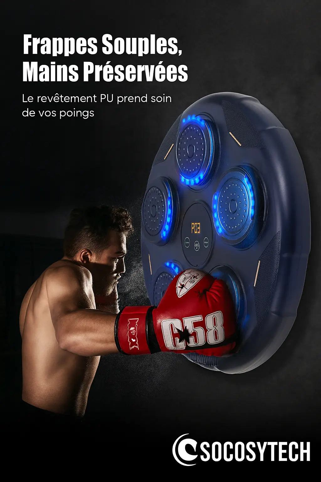 Machine de Boxe Interactive Bluetooth LED – 40 cm – WUIETI - Socosytech