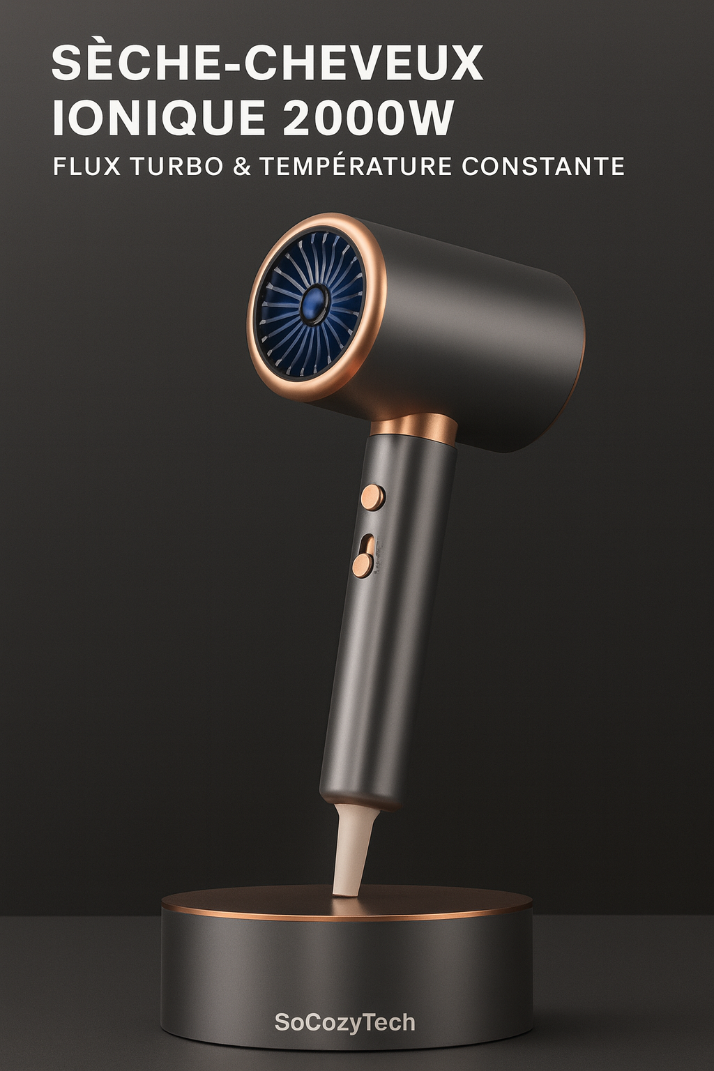 Sèche-Cheveux Ionique 2000W – Flux Turbo & Température Constante